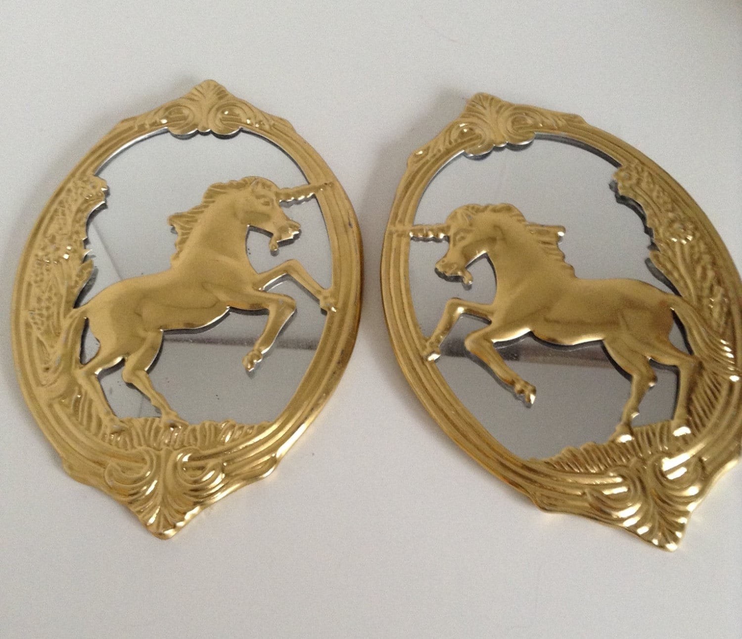 Unicorn Brass Mirror Set of 2 Pair of Mystical Wall Mirrors