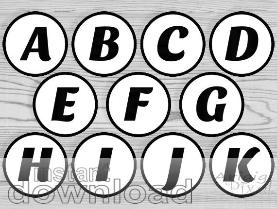 Black Letter Number Party Circles Printable 2 And Half In Circles Alphabet For Cupcake 