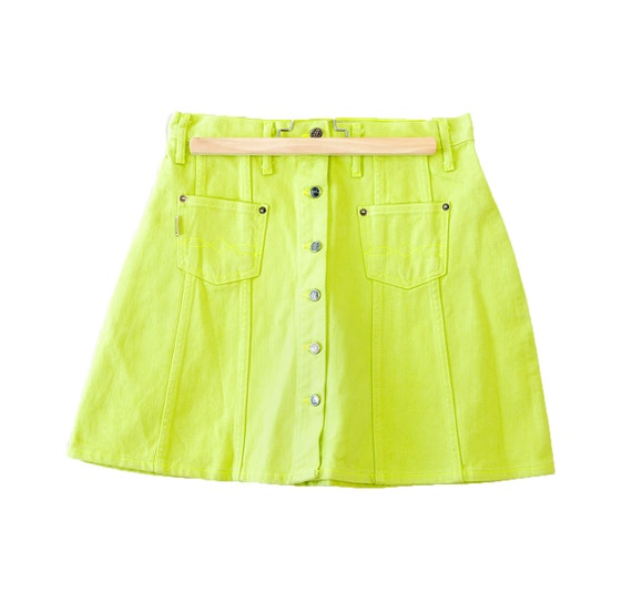 Mini Denim Skirt Light Green lime spring fashion cute button
