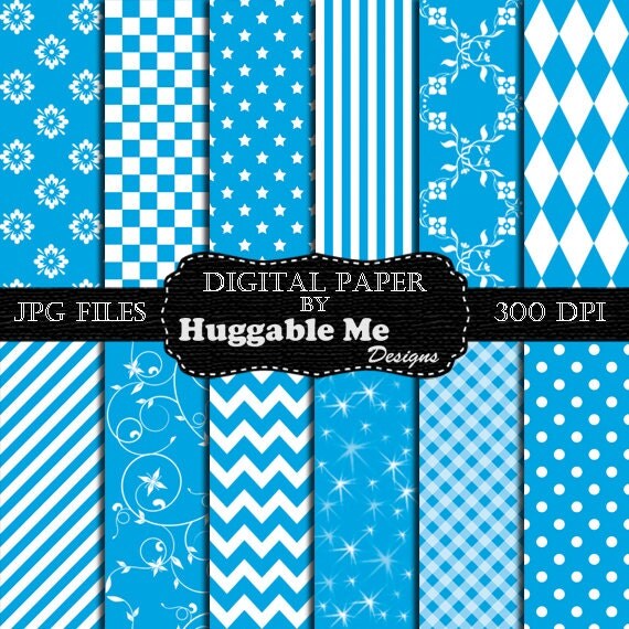 Blue Scrapbook Paper Instant Download Blue Pattern Paper for