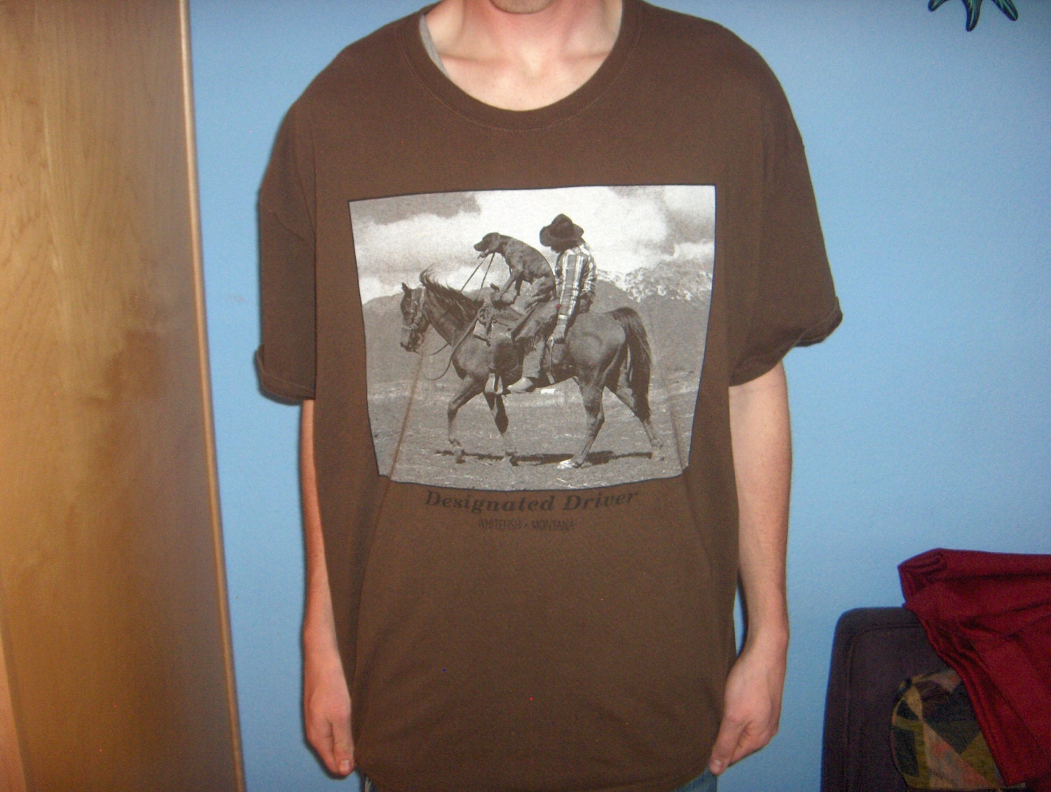 designated driver t shirt dog on horse