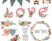 Wedding Clipart Design,Wedding Flora clipart,Vintage,Valentine's,Floral Frames,Wreath,Wedding invitaion Wd007 Personal and Commercial Use. Il_170x135