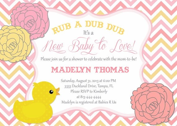 Modern Pink Rubber Duck Baby Shower Invitation - Printable Il_570xn