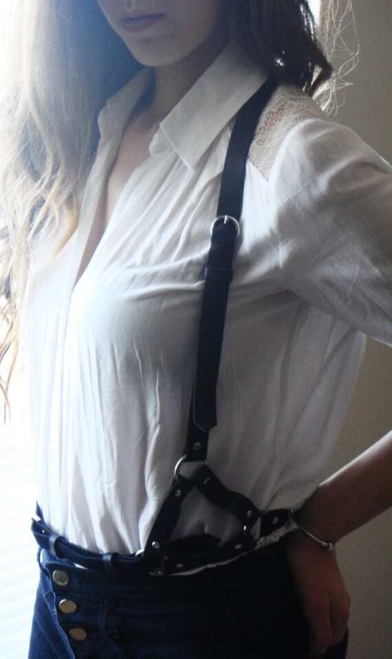 Black Leather Harness Belt Neck Piece Leather Accessory by Ninnos