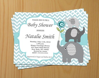 Baby Shower Invitation Boy Baby Shower Invitation Elephant Baby Shower Invitations (79a) - Free Thank You Card - Editable -Instant Download