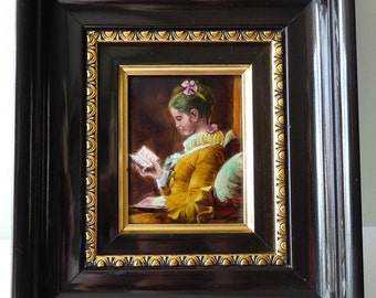 Jean Honore Fragonard Antique Limoges Enamel copy of 'La Liseuse' The Reader