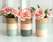 Set of 3 Painted Wooden Vases Home Decor