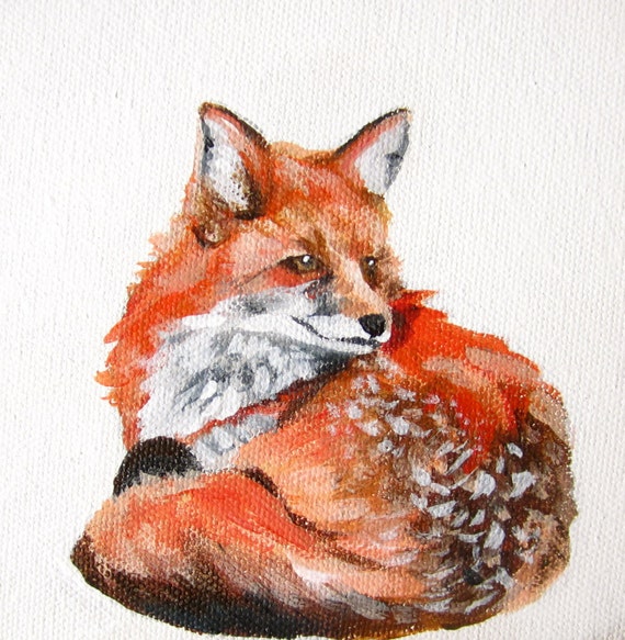 Original Acrylic Painting on Canvas Red Fox Woodland