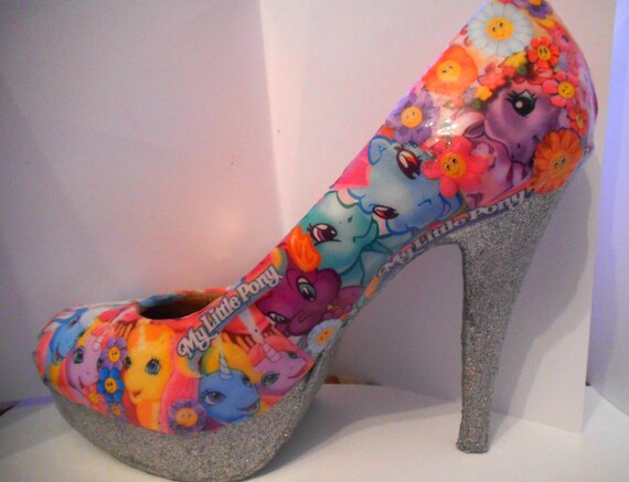 Items similar to My little pony vintage style silver glitter heels ...