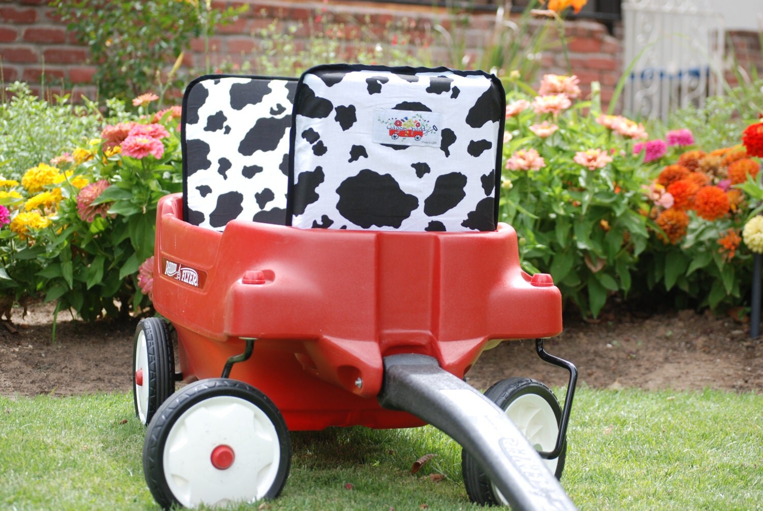 Wagon seat cushion dairy cow for Radio Flyer wagons. Seat