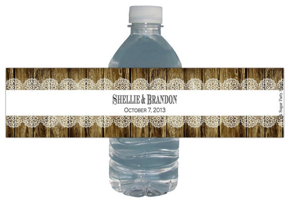 Barnwood Lace Water Labels (25ct) Rustic shabby chic Wedding Bridal Shower Waterproof Bottle Labels Customized Any Color Il_570xn