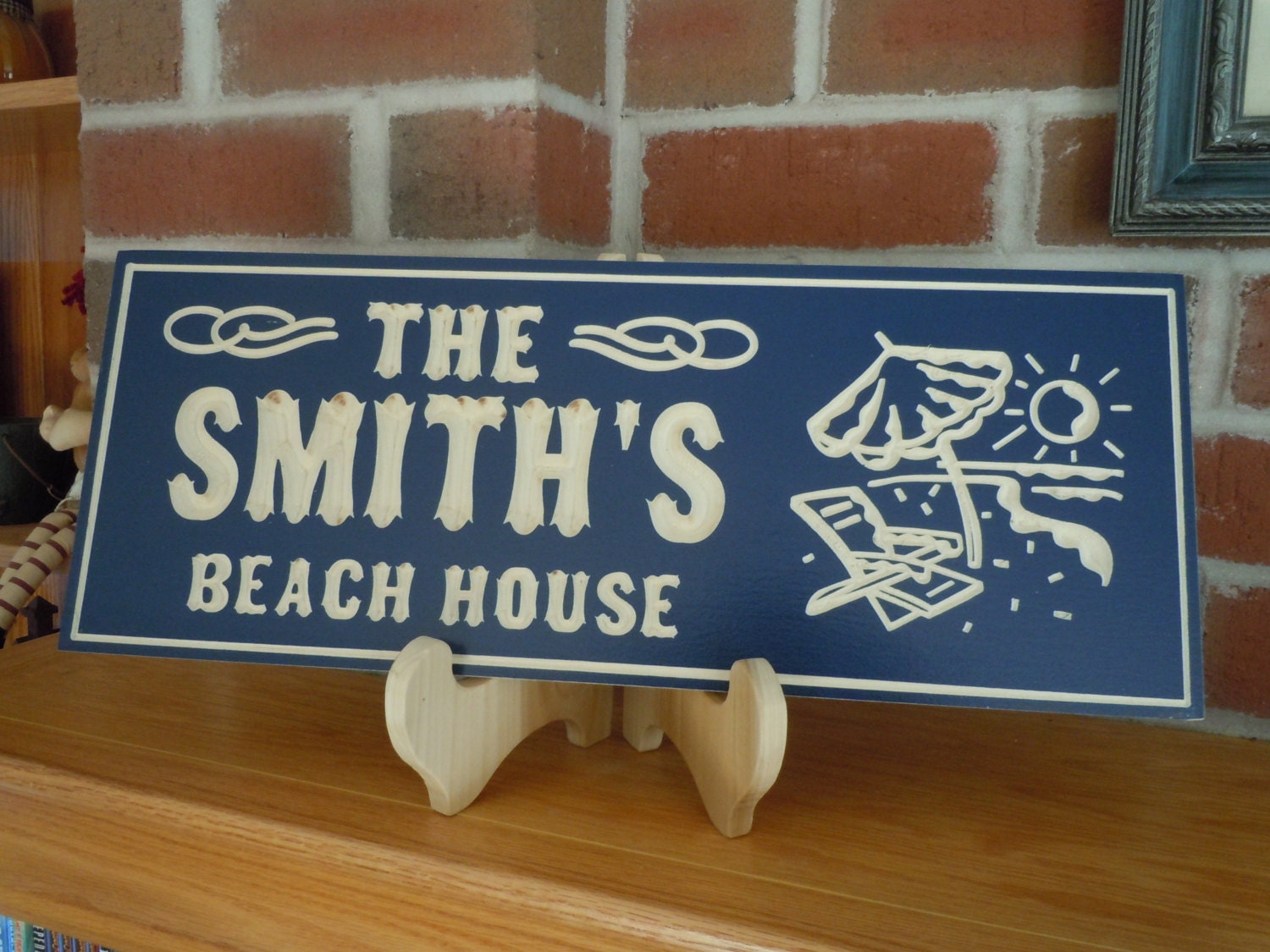 Personalized Family Beach House Sign Last Name Carved Wooden