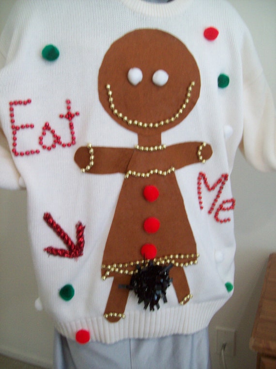 Ugly Christmas Sweater Women 2xl Gingerbread Girl Bushy Eat Me Funny ...