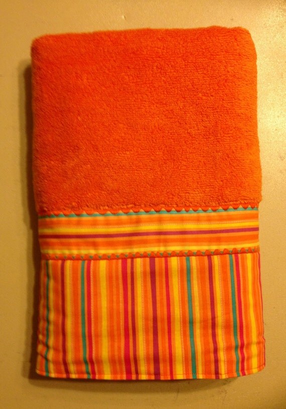 CLEARANCE SALE Orange and Multi Colored Striped Bath Towel