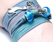 Hand Dyed Silk Ribbon Bracelet Yoga Jewelry Silk Wrap Bracelet, Cat Jewelry, Wrapped Bracelet  Pacific Bracelet Valentine's Day Gift