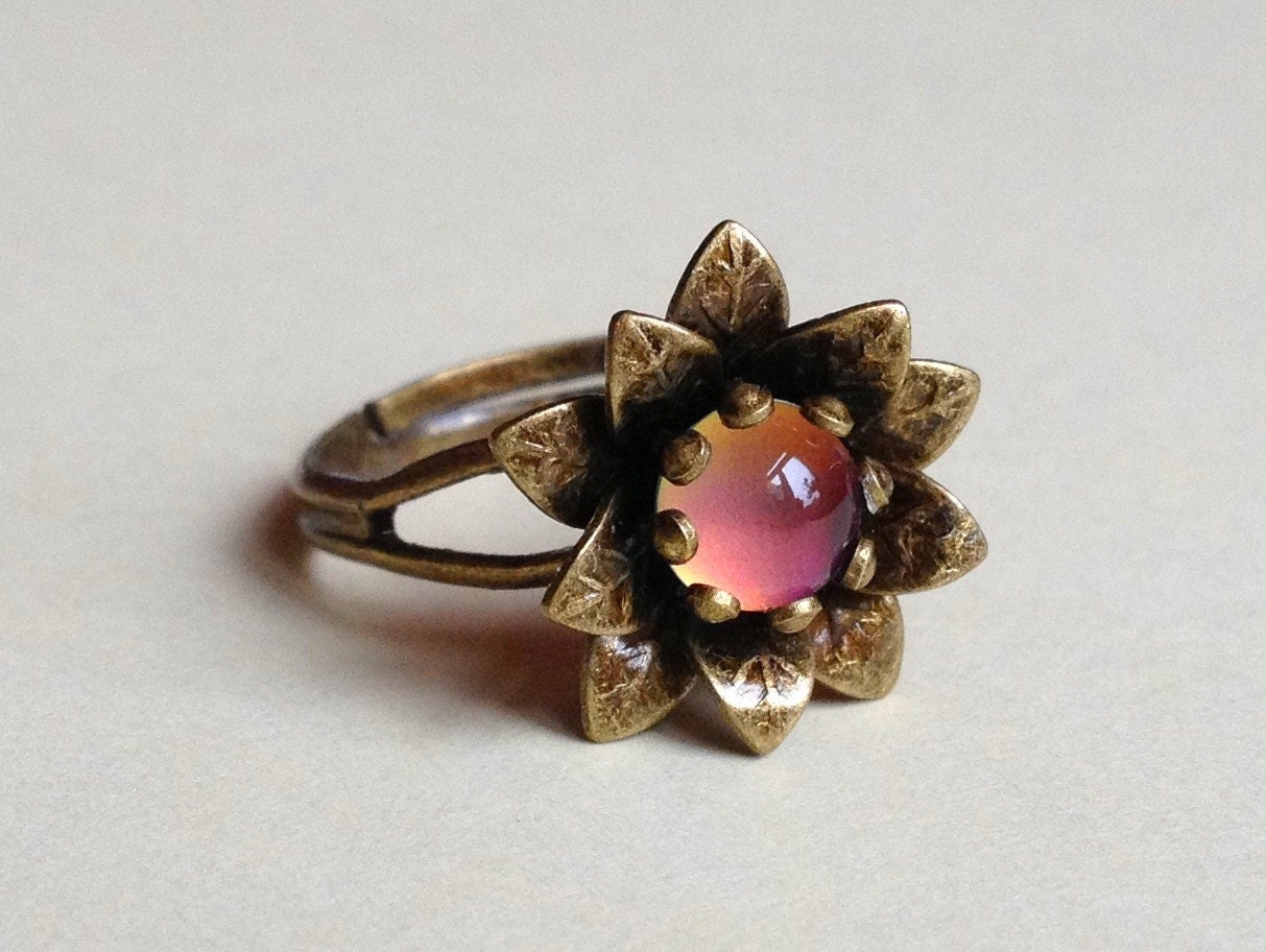 Antique finish flower mood ring