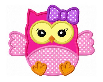 Girl Baby Owl Applique Machine Embroidery Design NO:0144