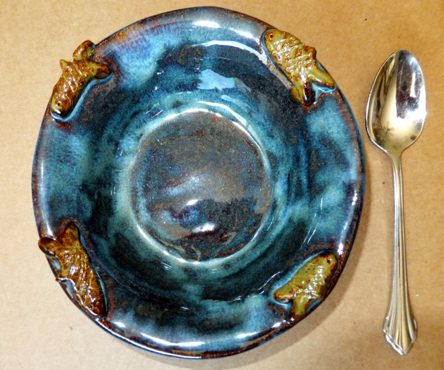 Blue Ceramic Fish Bowl Handmade Stoneware Bowl Wild Crow