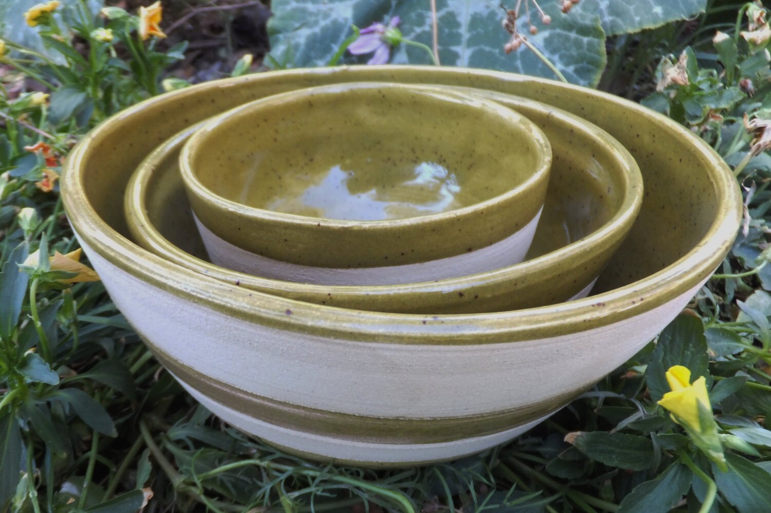 Olive Ceramic Nesting Bowl SetStoneware Bowls Wild Crow Farm