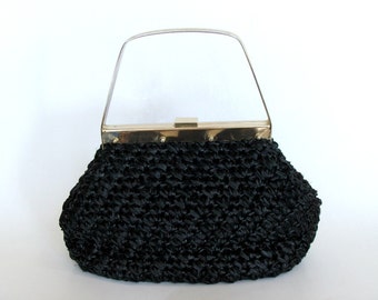 Black Woven Straw Nylon Bag Purse Shoulder Bag by Spartinas