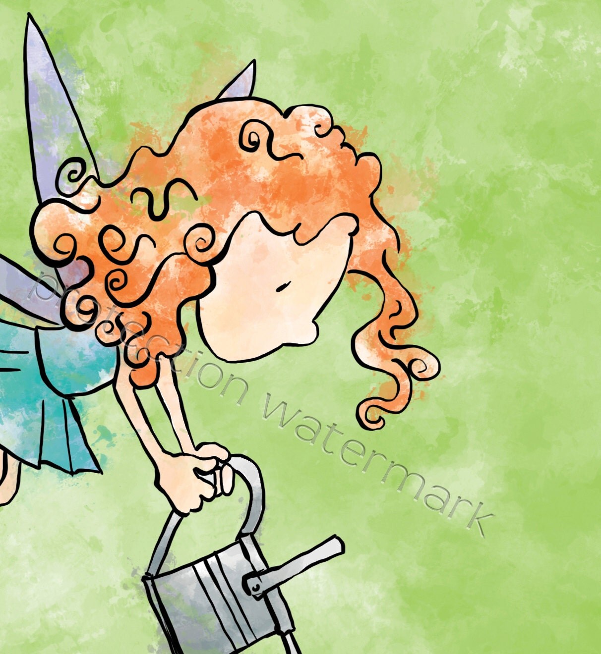 Fairy watering flowers Art Print for Children's Room/