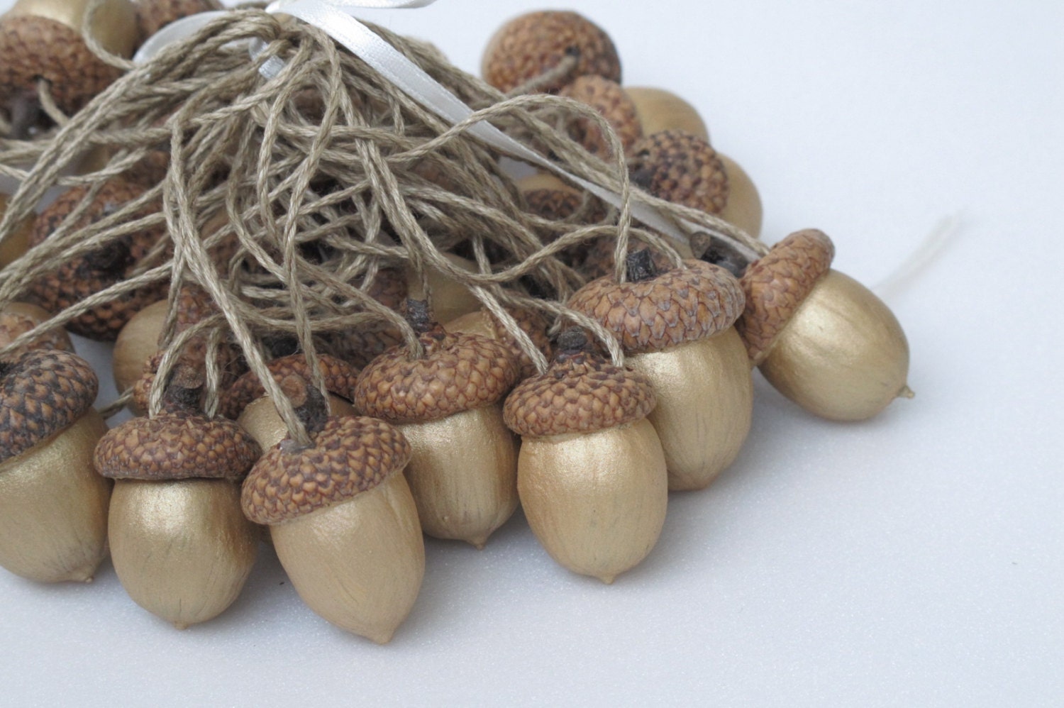 Handpainted Acorn ornaments Golden acorns Real by FlorArtSilva