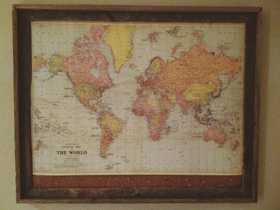 Framed World Travel Map W Cork Pin Map