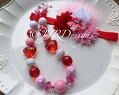 No Pendant Red Heart Girl Necklace- Red and Pink Chunky Necklace- Bubble Gum Necklace Il_170x135