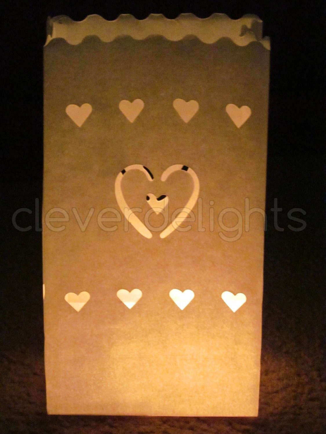 50 Luminary Bags White Center Heart Design Wedding