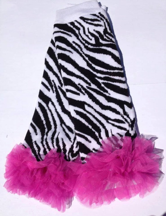 Zebra and Hot Pink Ruffled Leg Warmers Leg by AveryAnnBoutique