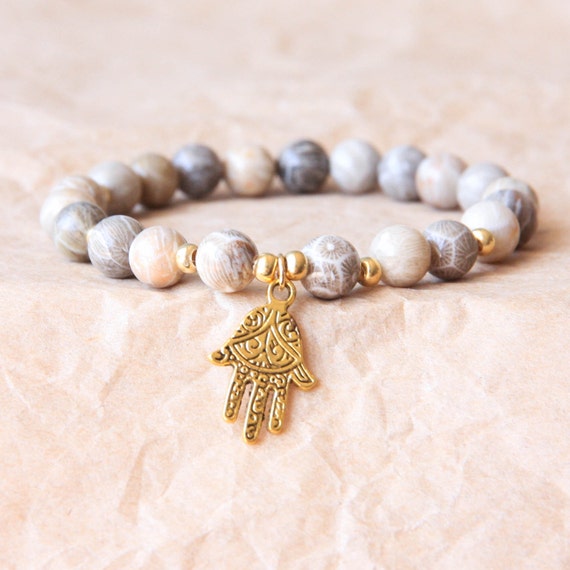 Buddhist Mala Bracelet w Hamsa Hand Yoga Bracelet Wrist Mala