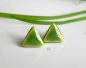 Forest Green Triangle Porcelain Stud Earrings Ceramic Post Earrings Geometric Pottery Hypoalergenic  Surgical Steel Post