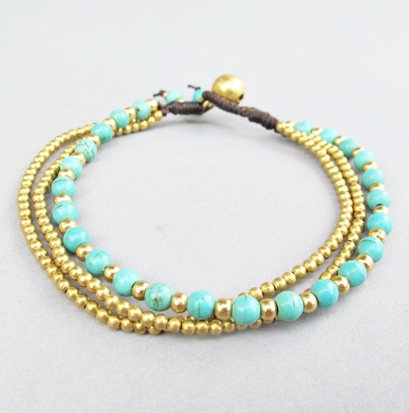 Turquoise Bead Bracelet Multi Strand Stone Bead by Summerwrist