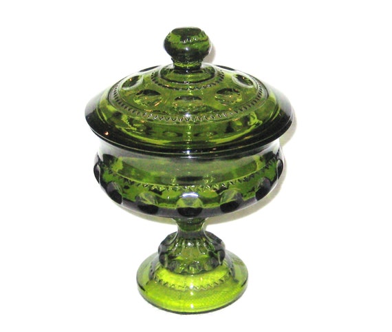 Vintage Green Glass Pedestal Candy Dish By Bluebaytreasures 1287