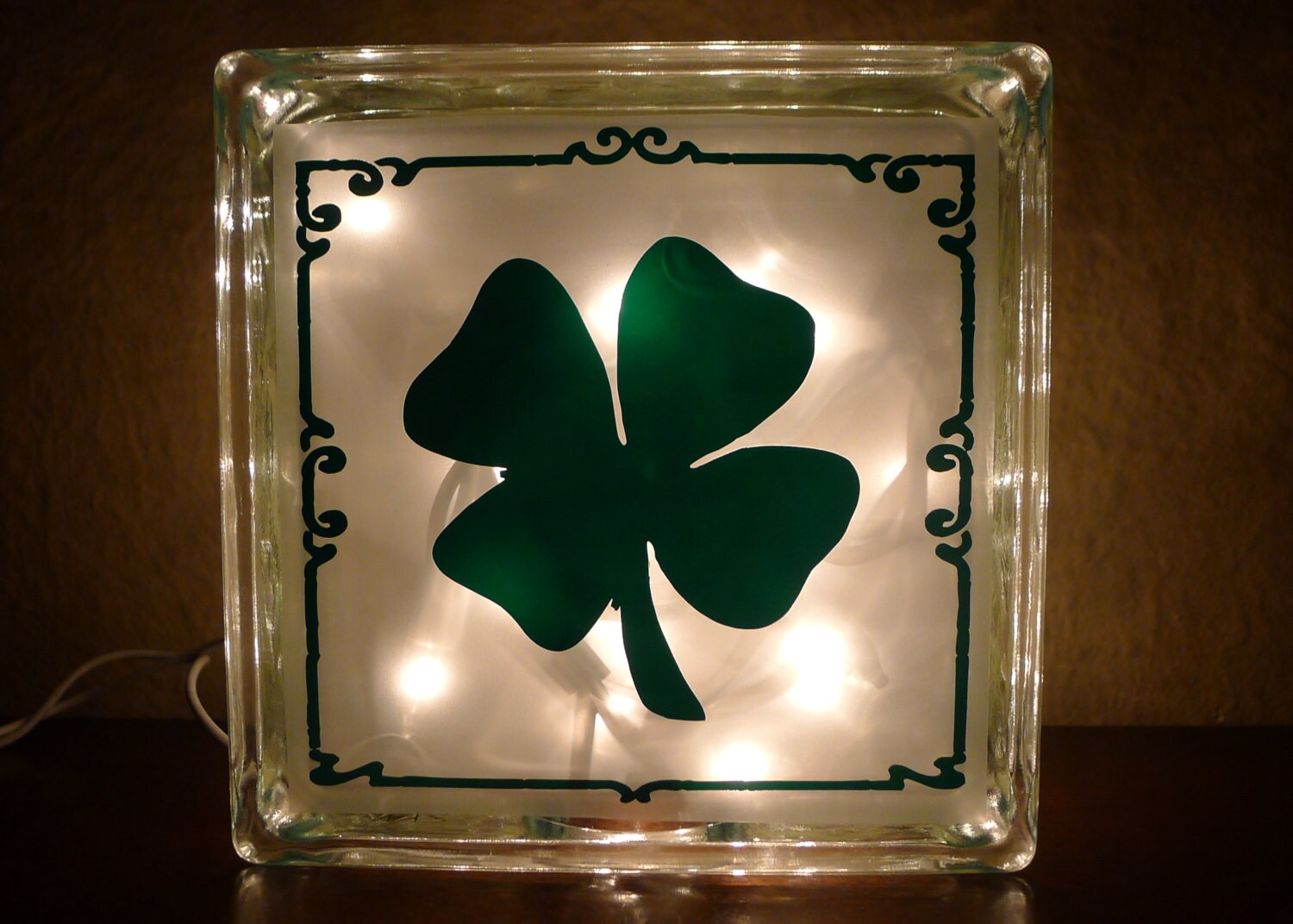 Four Leaf Clover Irish Glass Block Lamp