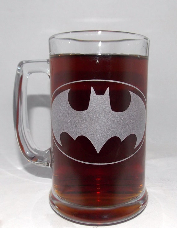 Batman Etched Beer Mug By Cyberglassware On Etsy