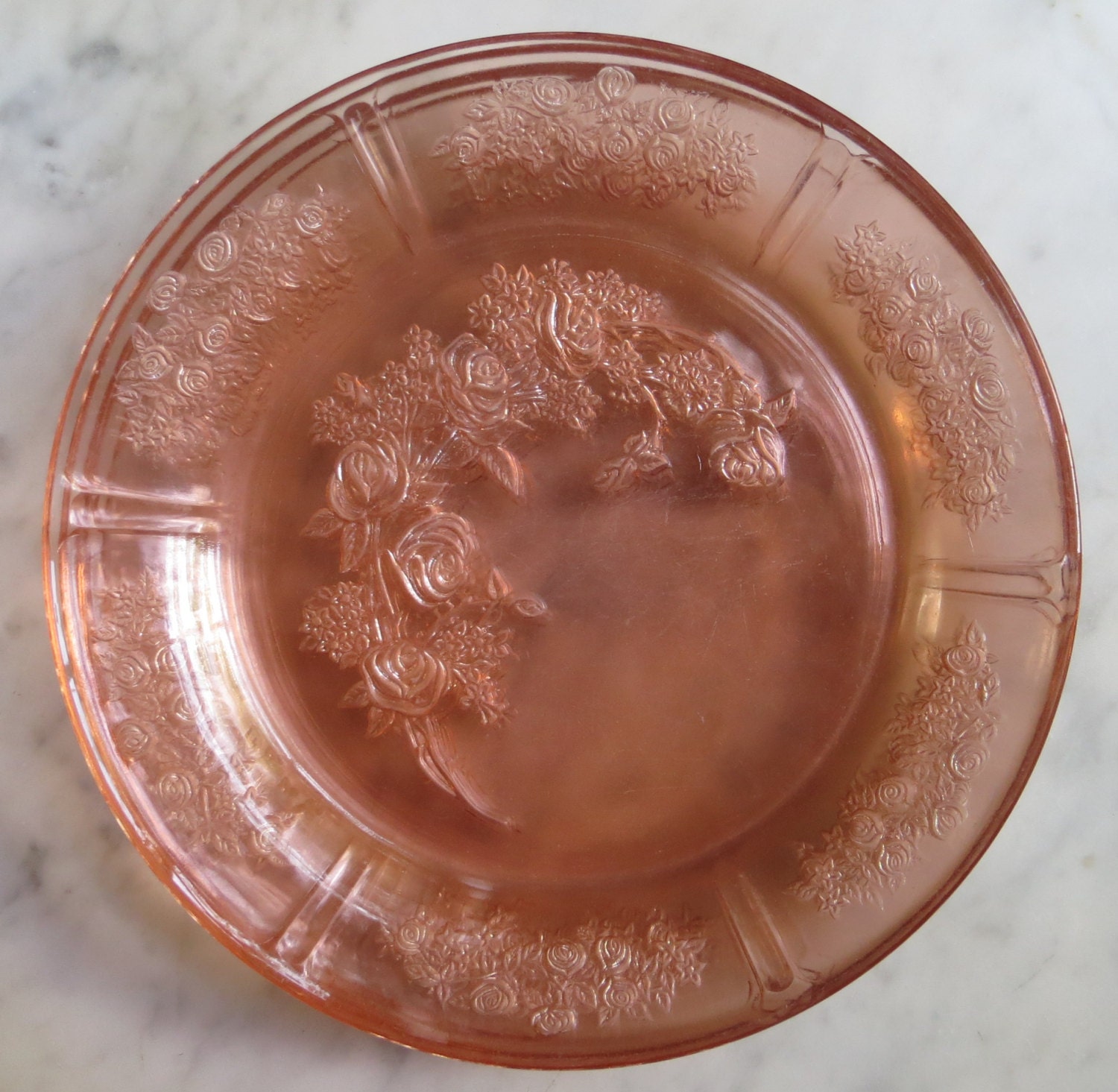 1930s Pink Depression Glass 4 Dinner Plates Dishes Sharon 2157