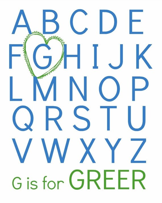 Items similar to Nursery art, Alphabet print, customized, 8x10, jpeg