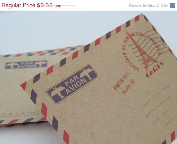 15% off - Set of 10 Vintage Mini Airmail Envelopes Paris Eiffel Towel Il_570xn