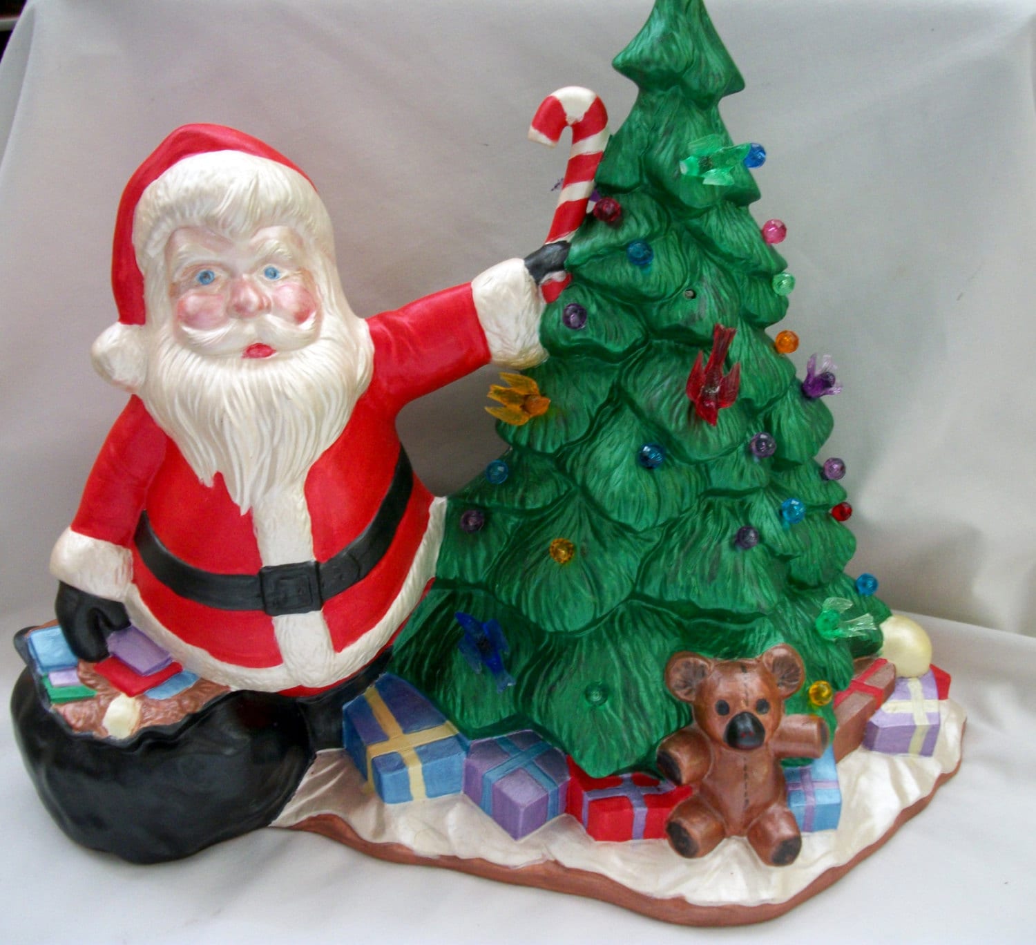 Hand Painted Ceramic Santa and Christmas Tree Christmas