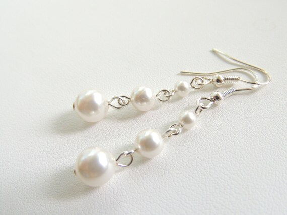 Pearl Earrings Swarovski Crystal Pearls Triple Pearl