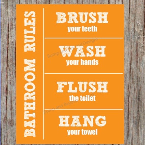 Bathroom Rules BATHROOM WALL ART Instant Download Wash your