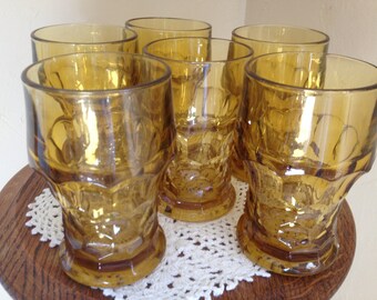 Pretty Set of (6) Amber "Georgian" pattern drinking glasses- 5" tall