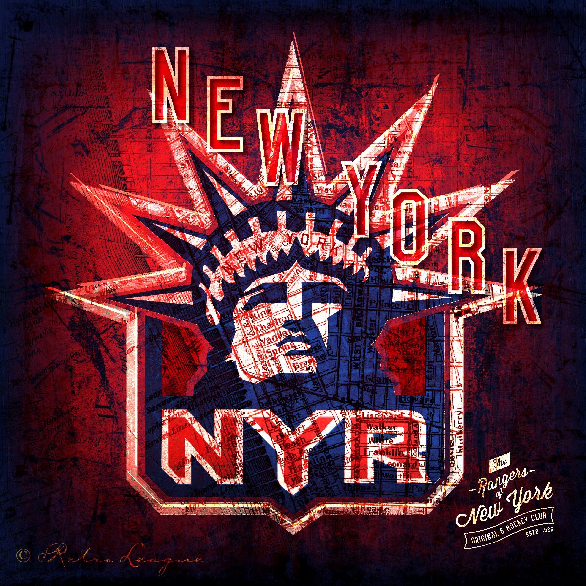 New York Rangers Original 6 Map Art Print Perfect