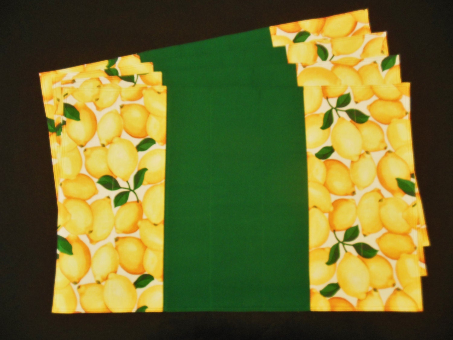 Lemon Placemats Quilted Yellow Green Tuscan Decor 4 Mats