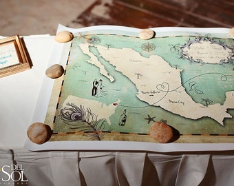Wedding Guest Book Map, Custom Map, Wedding Map, Destination Wedding, Mexico Wedding Map, Sizes 5"x7" up to 30" x 40"