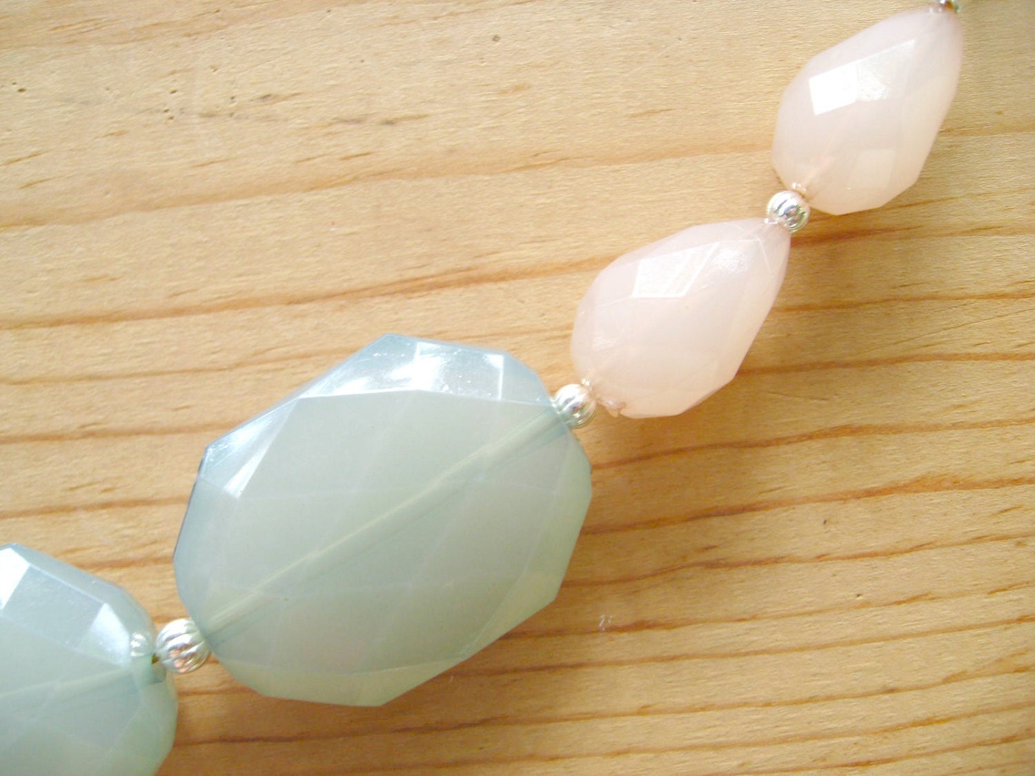 Mint and Blush long statement necklace mint and blush silver