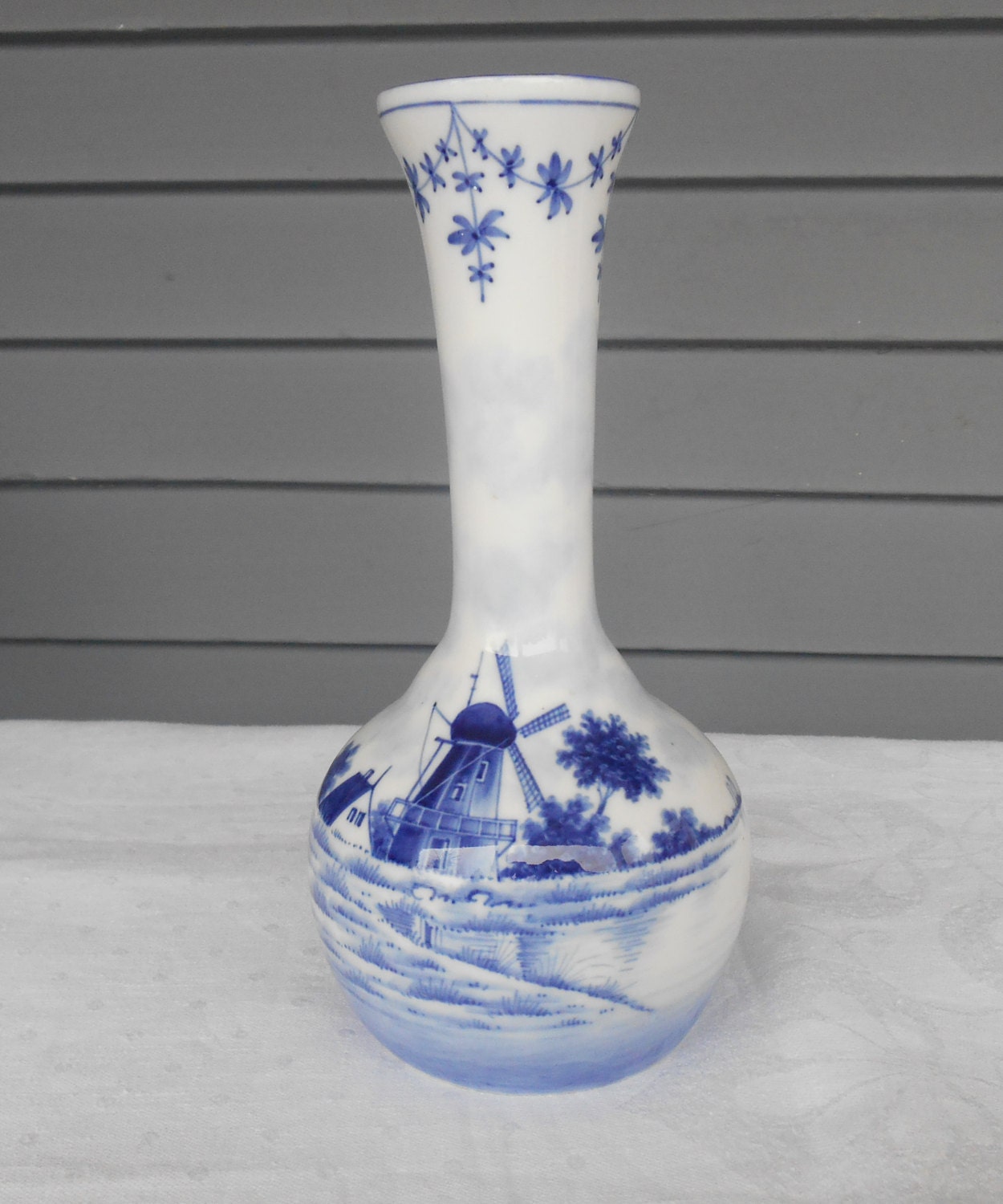 Antique Delft Bud Vase Blue and White by TollethHouseVintage