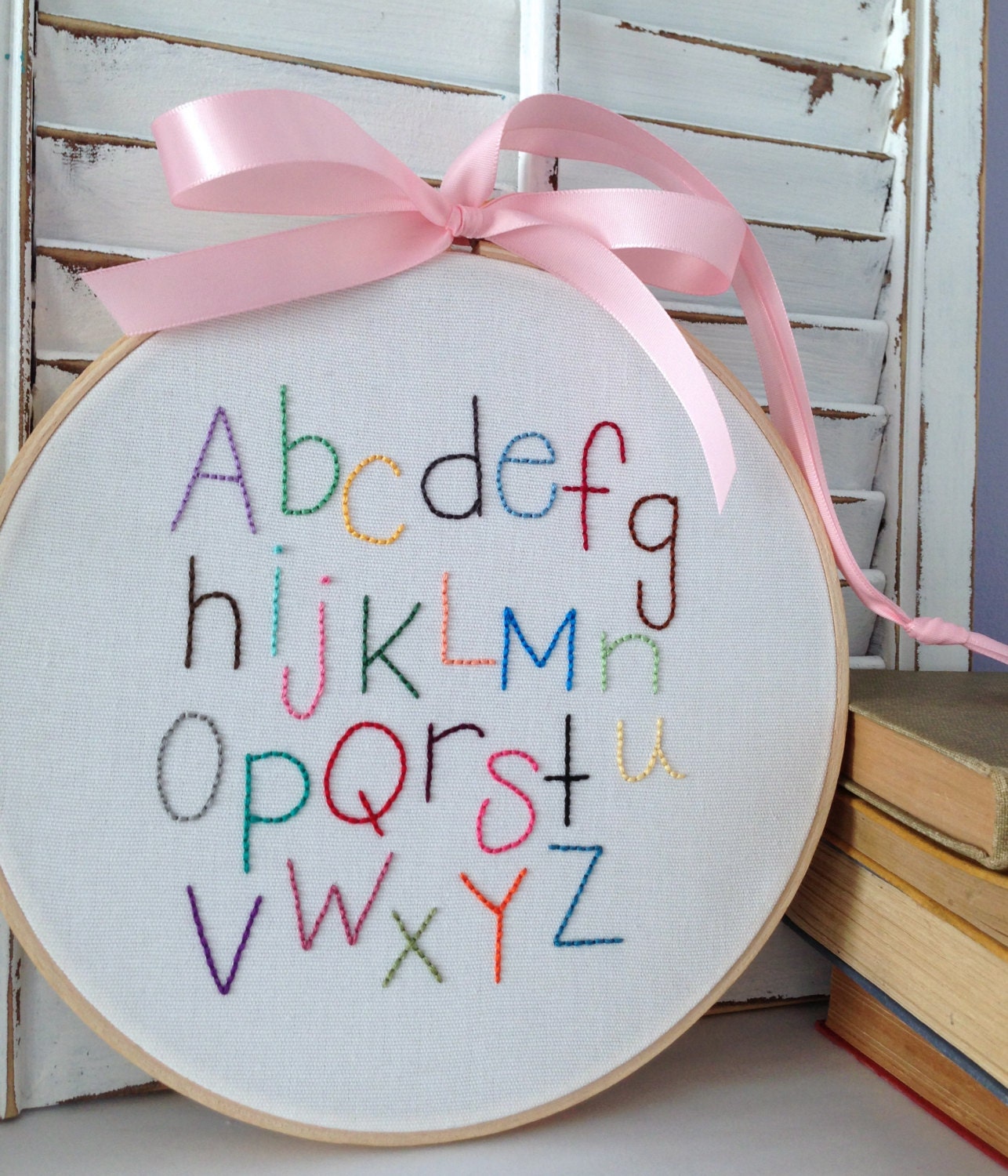 alphabet hand embroidery . hand drawn letters . nursery decor