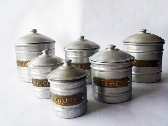 1930's French Kitchen CANISTERS SET Aluminium / French 1930's French Kitchen CANISTERS SET Aluminium / French